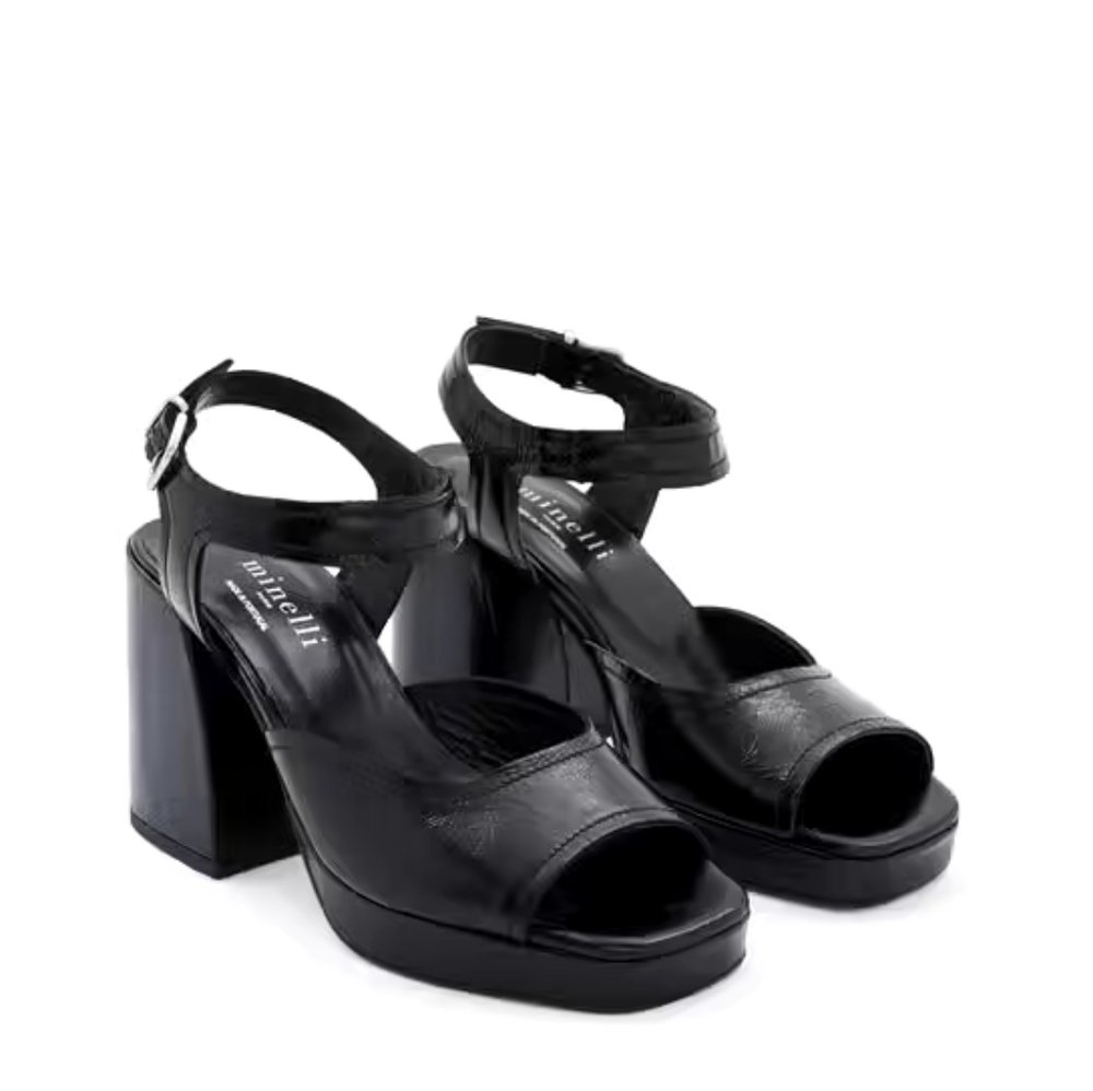 MINELLI 39 NIB SANDAL ERMINAC black flared heel
